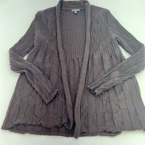 EILEEN FISHER Women's Open Front Ribbed Brown Long Cardigan 100% Wool Sz PP